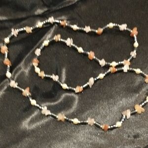 Rare! Vintage Keshi Single Strand Gemstone Gold & Pearl Beaded Necklace 30"